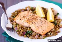 Zesty Baked Salmon and Lentils