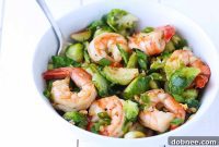 Sticky Honey Sesame Shrimp & Brussels Sprouts Stir-Fry