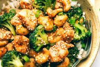 Crispy Cashew Chicken with Tender Broccoli
