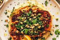 Mediterranean Cauliflower Steaks with Hummus and Zesty Gremolata