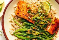 Sticky Honey-Ginger Salmon with Scallions