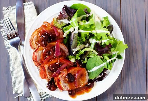 Maple Bacon-Wrapped Pork Tenderloin with Rosemary Cherry Sauce