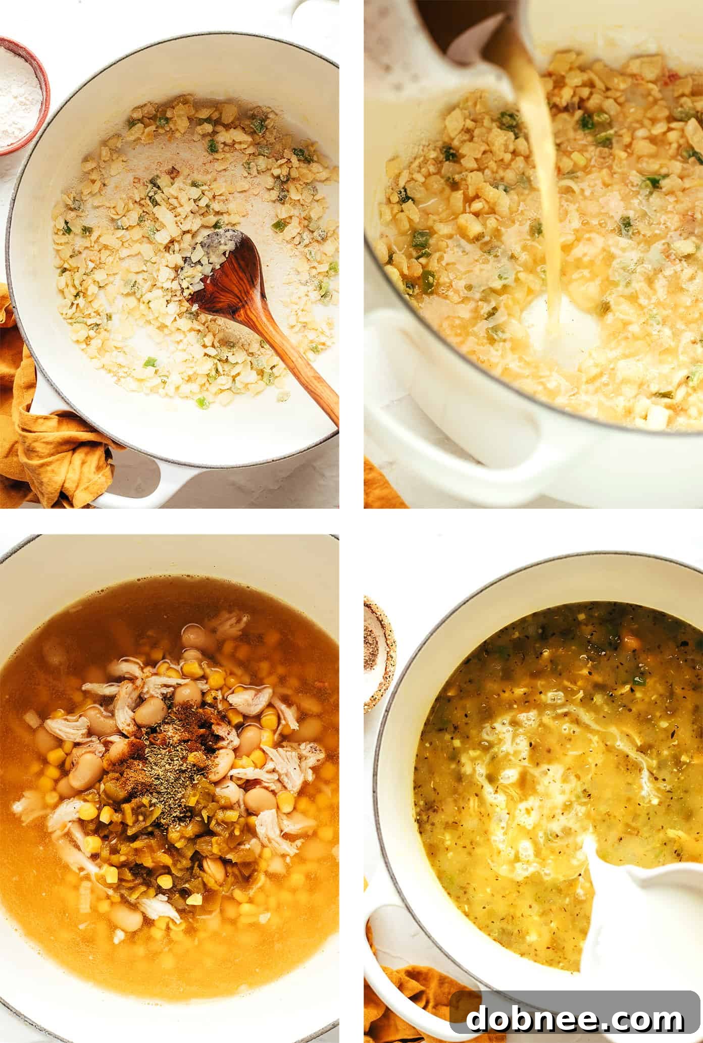 Ingredients for white chicken chili laid out on a wooden board, ready for cooking.