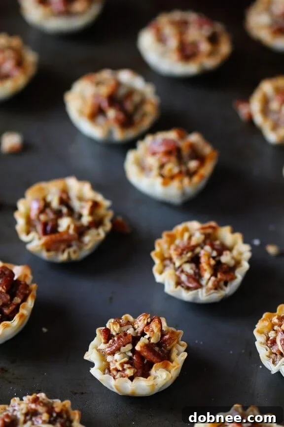 Close-up of baked Mini Pecan Tarts