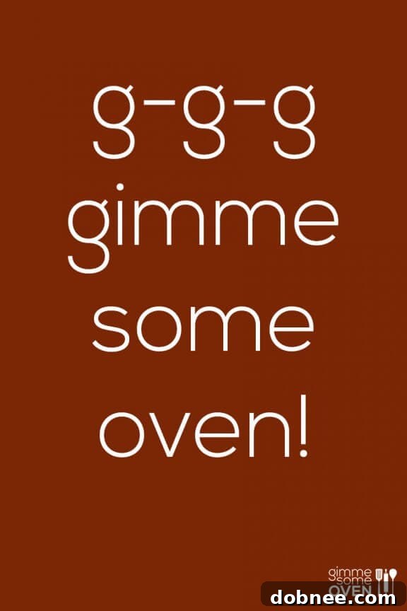 Playful and distinctive brand image featuring 'G-G-G-Gimme Some Oven' with appealing food elements, creatively representing the blog's unique identity and welcoming spirit.