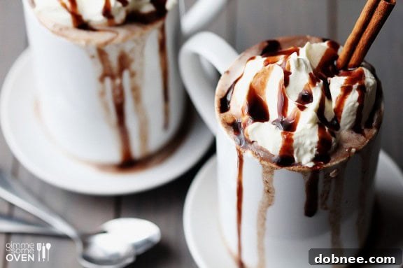 A close-up of a mug of Mexican Spiced Hot Chocolate, showing the creamy texture and spices.