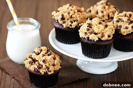 Chocolate Cupcakes with Peanut Butter Cookie Dough 'Frosting', an ultimate decadent dessert