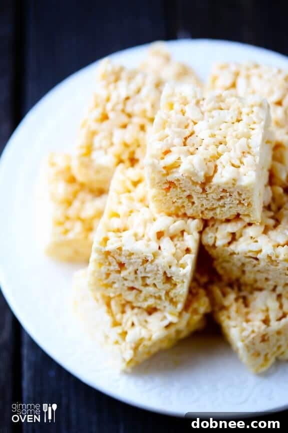 Closeup of Coconut Oil Rice Krispie Treats - Perfect Texture