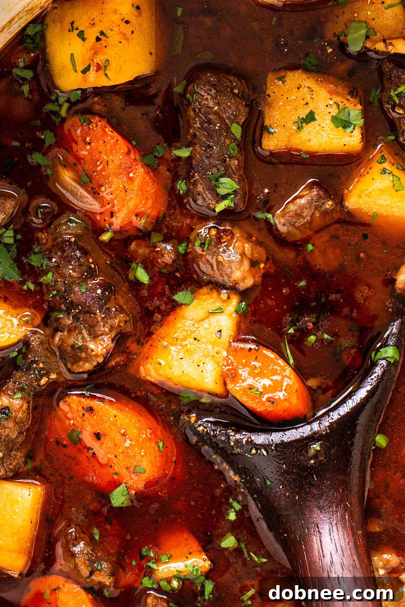 Closeup of Guinness Beef Stew in a bowl