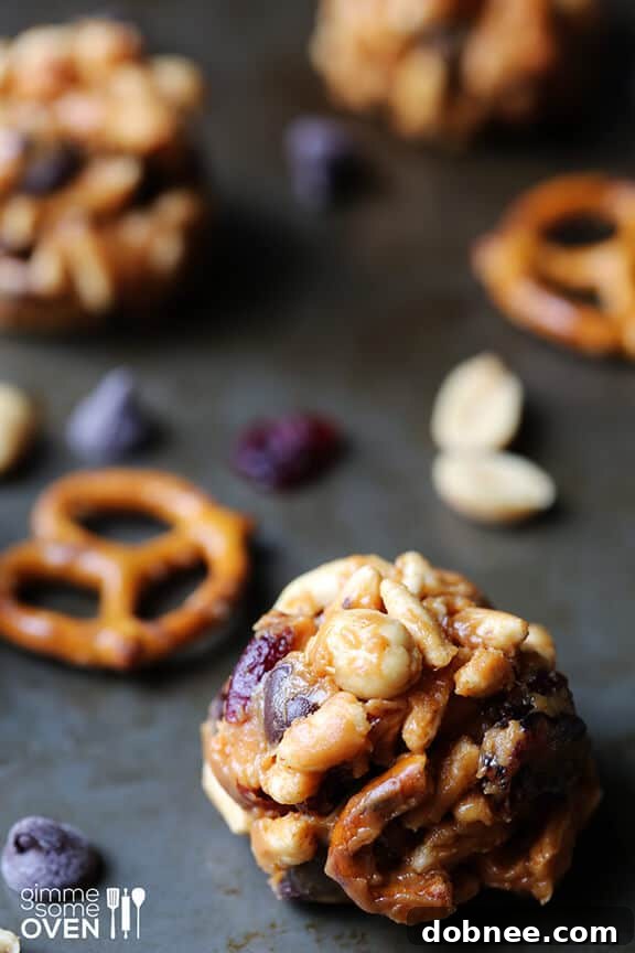 Overhead view of Trail Mix Energy Bites on a plate