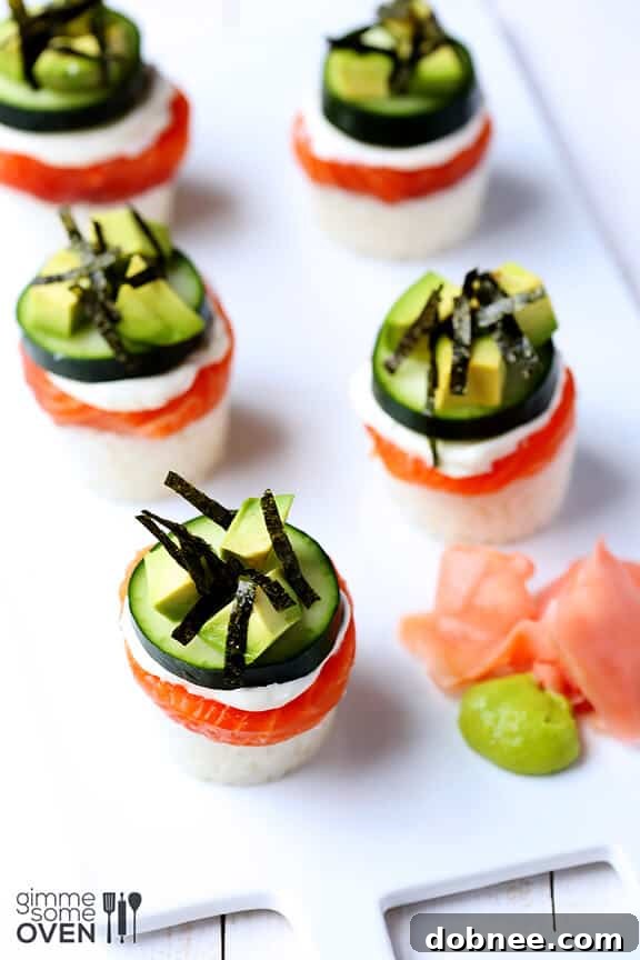Close-up of a Philadelphia Sushi Stack being assembled
