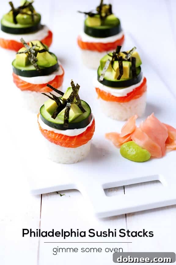 Finished Philadelphia Sushi Stacks ready for serving
