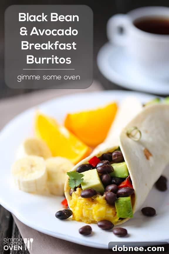 Breakfast Burritos with Black Beans, Avocado and Eggs