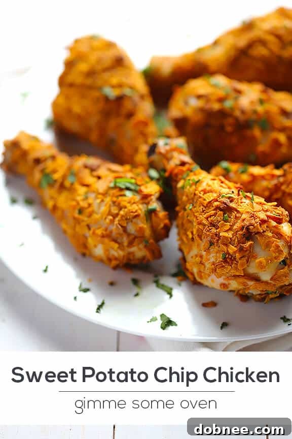 Close-up of crispy sweet potato chip coated chicken