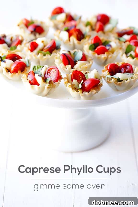 Caprese Phyllo Cups with balsamic drizzle