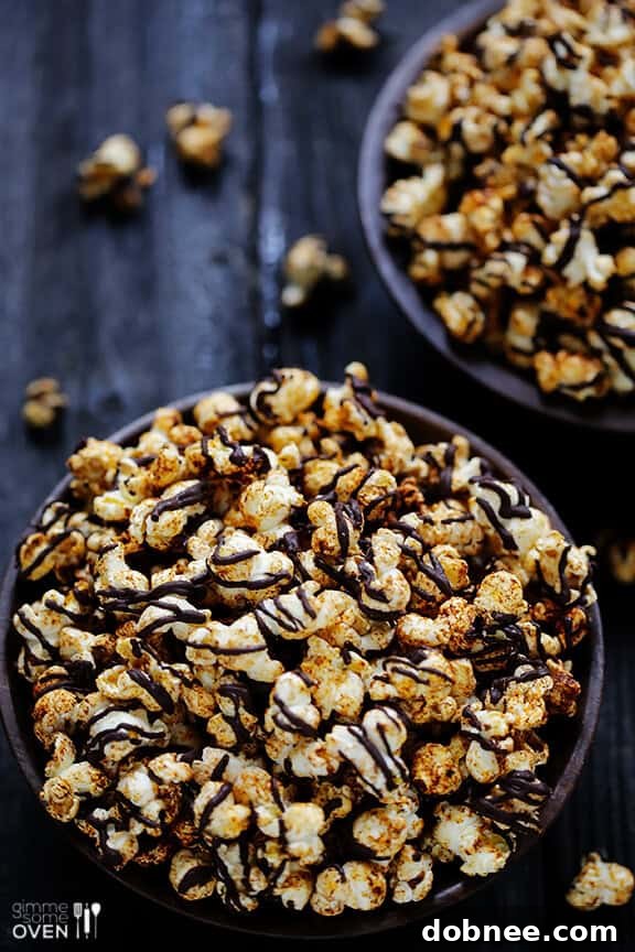 Delicious Spiced Chocolate Popcorn in a serving bowl