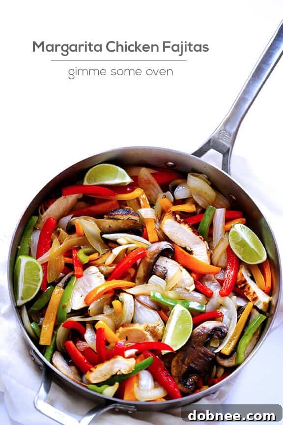 Close-up of Margarita Chicken Fajitas in Calphalon Pan