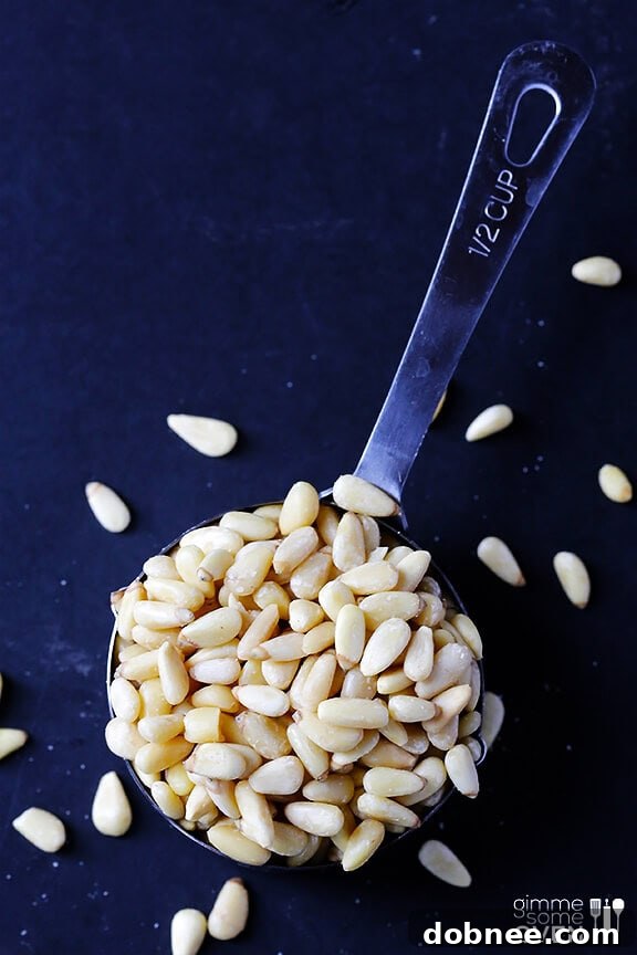 Close-up of Arugula Pesto Pasta showing fresh ingredients