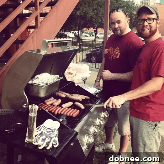 Neighbors gathered around a communal grill, enjoying food and company during a #NeighborNight event.
