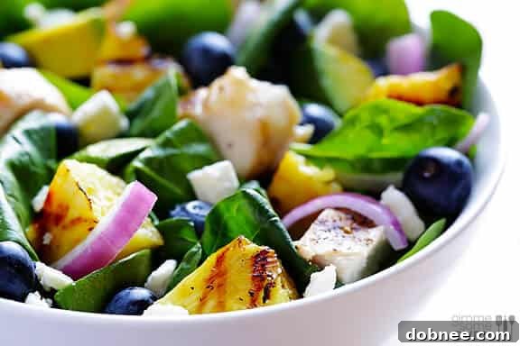 Delicious Grilled Pineapple, Chicken & Avocado Salad featuring fresh California avocados