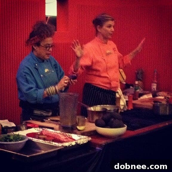 Chefs Mary Sue Milliken and Susan Feniger demonstrating avocado-inspired dishes