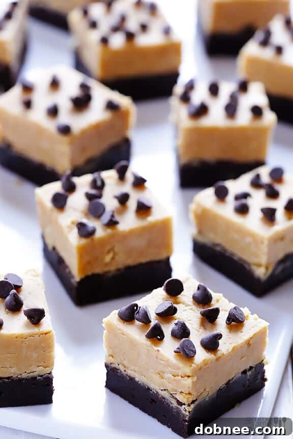 Close-up of a single Peanut Butter Fudge Brownie cut into a square