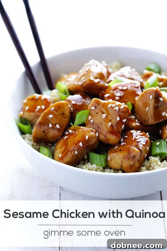 Lighter Sesame Chicken with Quinoa | gimmesomeoven.com