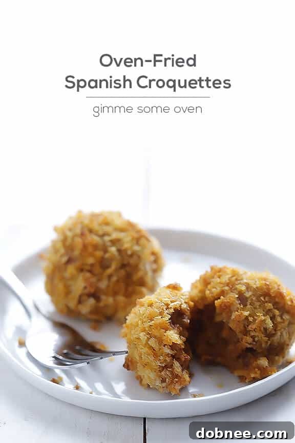 Close up of a single Oven-Fried Spanish Croquette