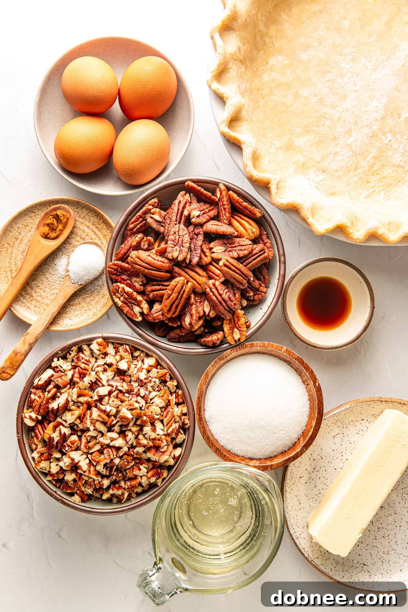 A perfectly baked pecan pie, golden brown crust and rich filling.