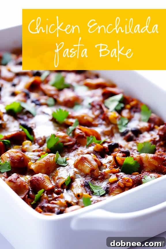 Chicken Enchilada Pasta Bake, a family-sized dish fresh from the oven and ready to serve