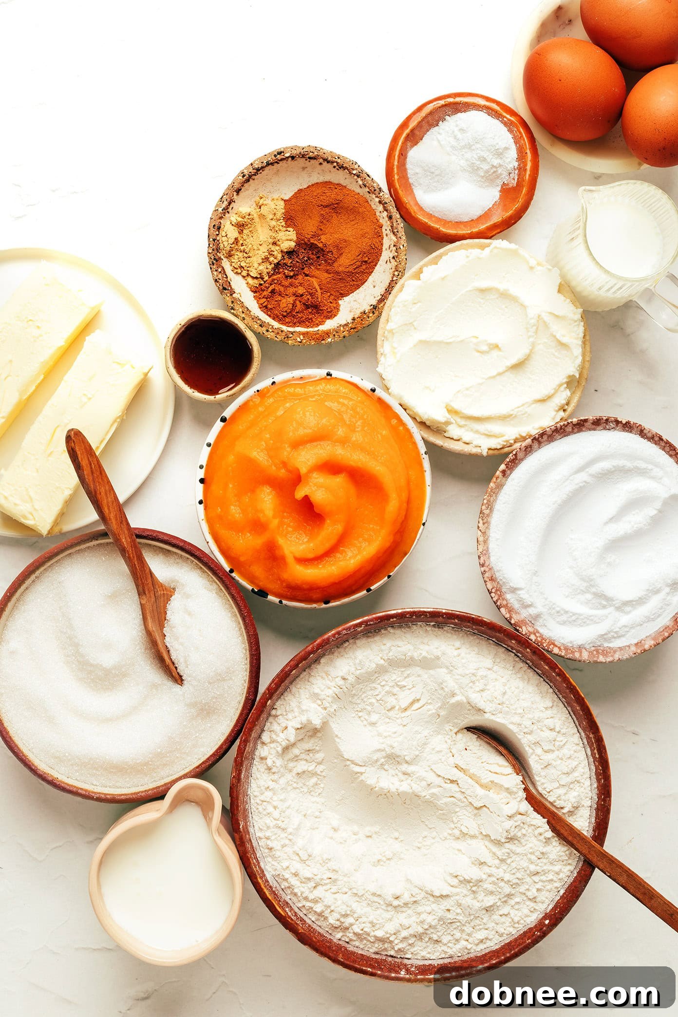Essential ingredients for a perfect pumpkin spice cake laid out
