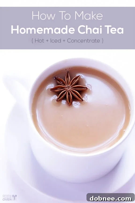 Two contrasting mugs of homemade chai tea, one hot and one iced, placed together with loose chai spices around them.