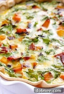 Butternut Squash, Arugula, and Bacon Quiche