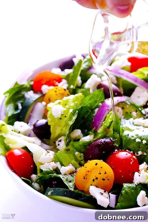 Close-up of Greek Salad with Garlic Lemon Vinaigrette