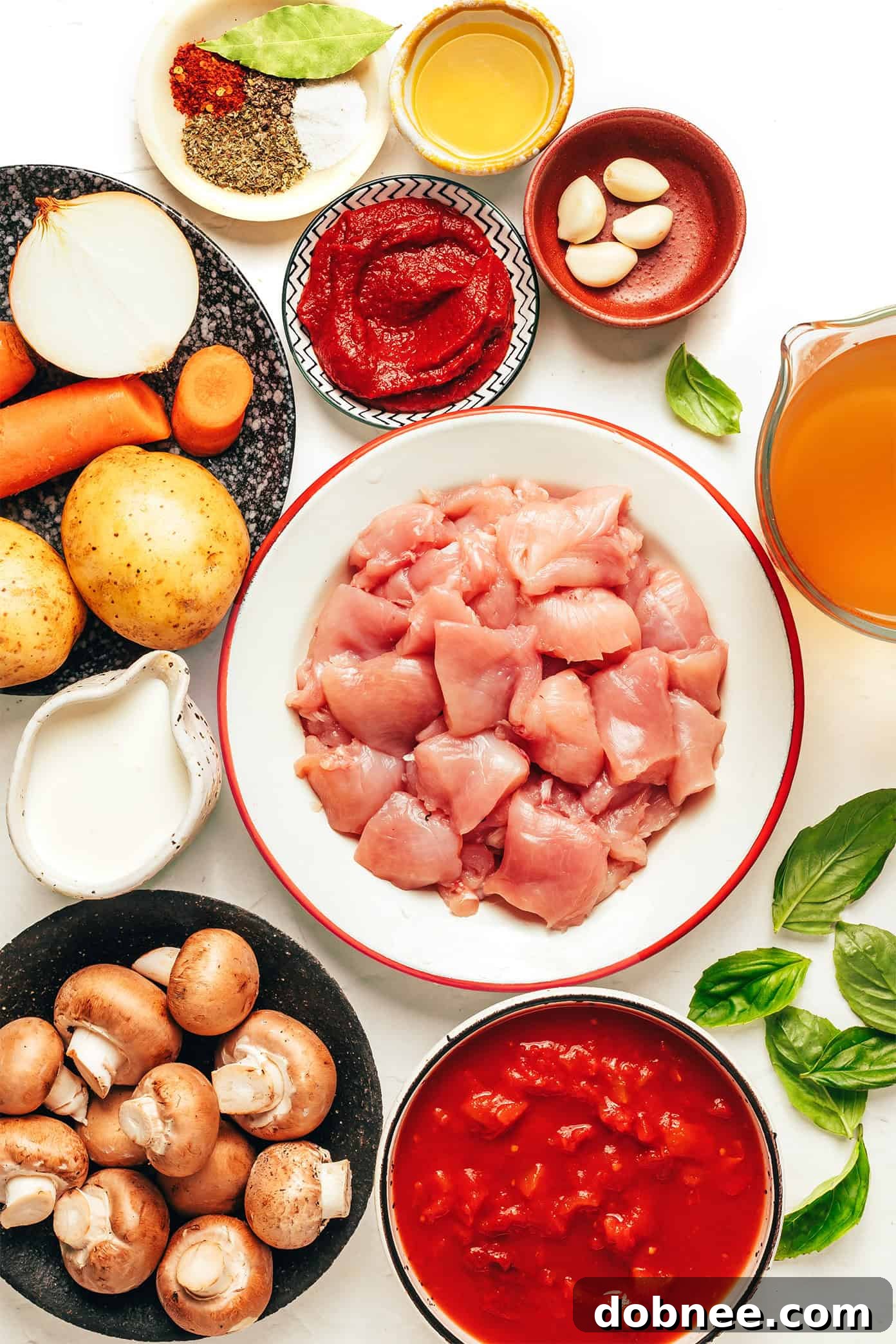 Mediterranean Chicken Tomato Basil Stew 4 Fresh ingredients for a homemade tomato basil chicken stew