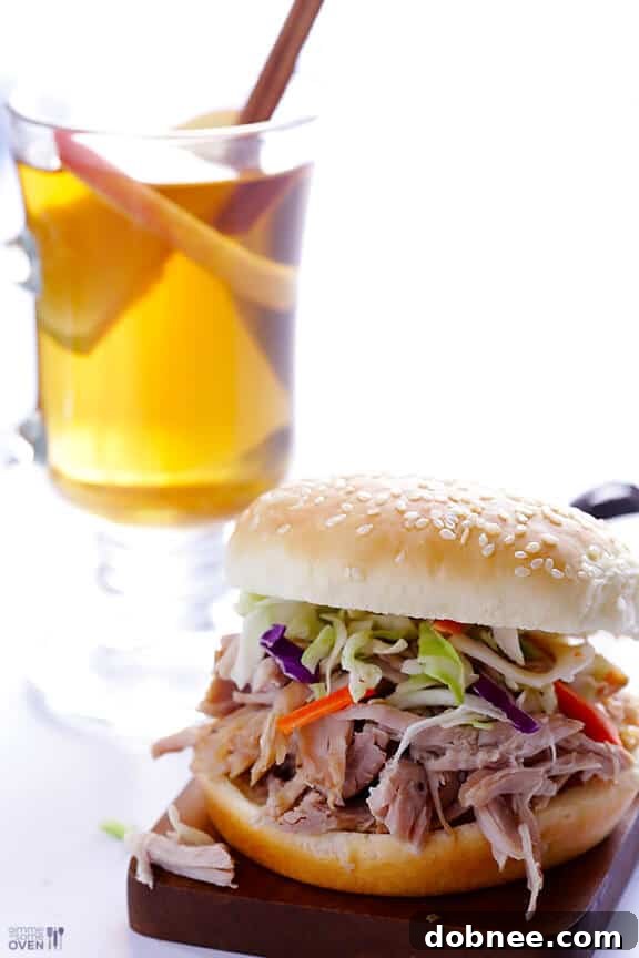 Slow Cooker Apple Cider Pulled Pork - on a bun