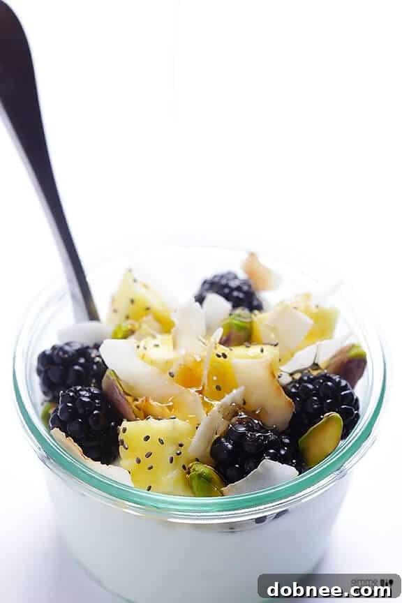 Finished Greek Yogurt Parfait, beautifully layered and ready to eat.