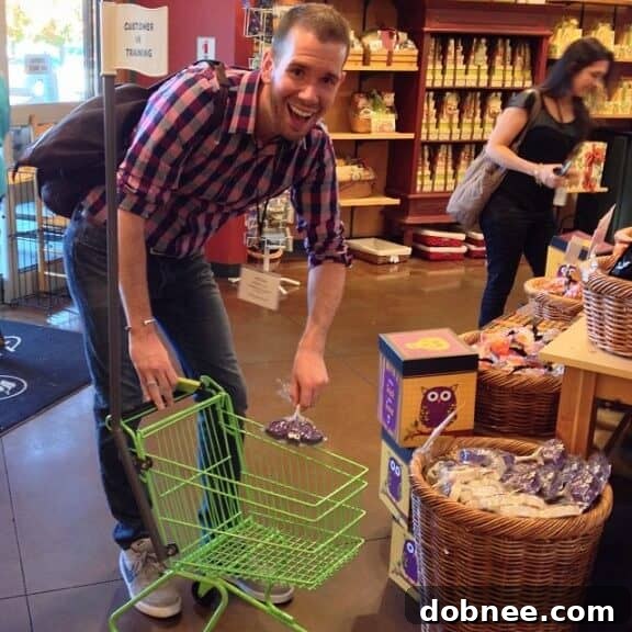 Michael with Stylish Neon Green Mini Carts at Harry & David Store