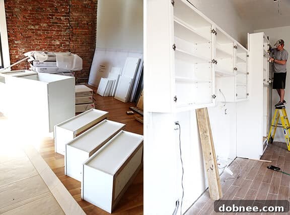 Kitchen cabinets being installed by Nathan's Carpentry.