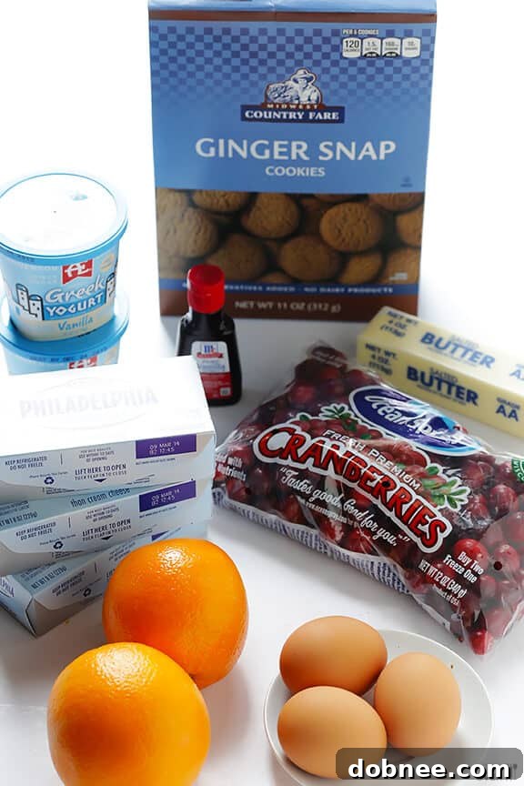 Fresh ingredients for Cranberry Orange Cheesecake