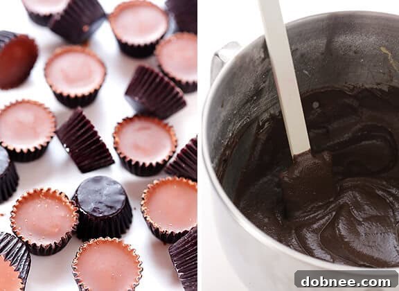 Unwrapping Reese's mini peanut butter cups for cupcakes