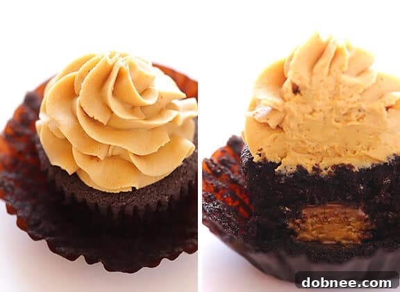 Chocolate Peanut Butter Cupcakes with creamy frosting