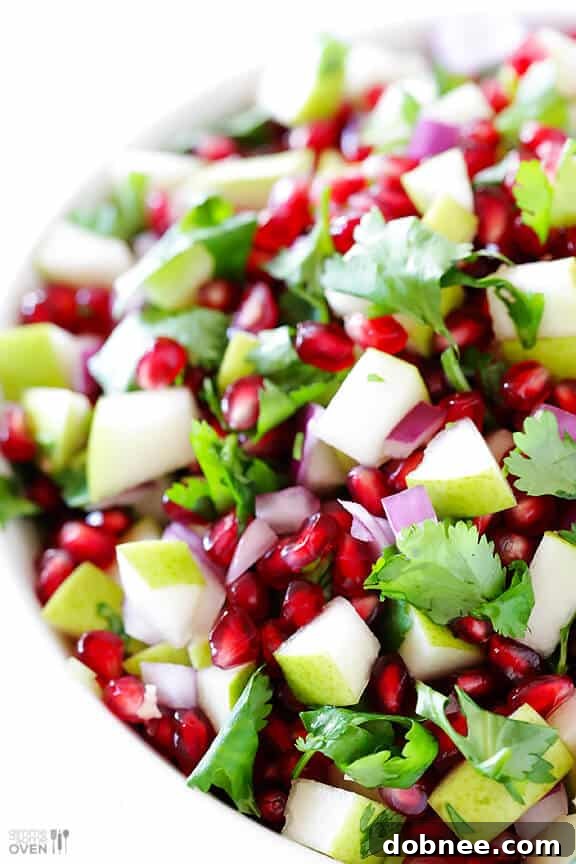 Final dish of 5-Ingredient Pear Pomegranate Salsa