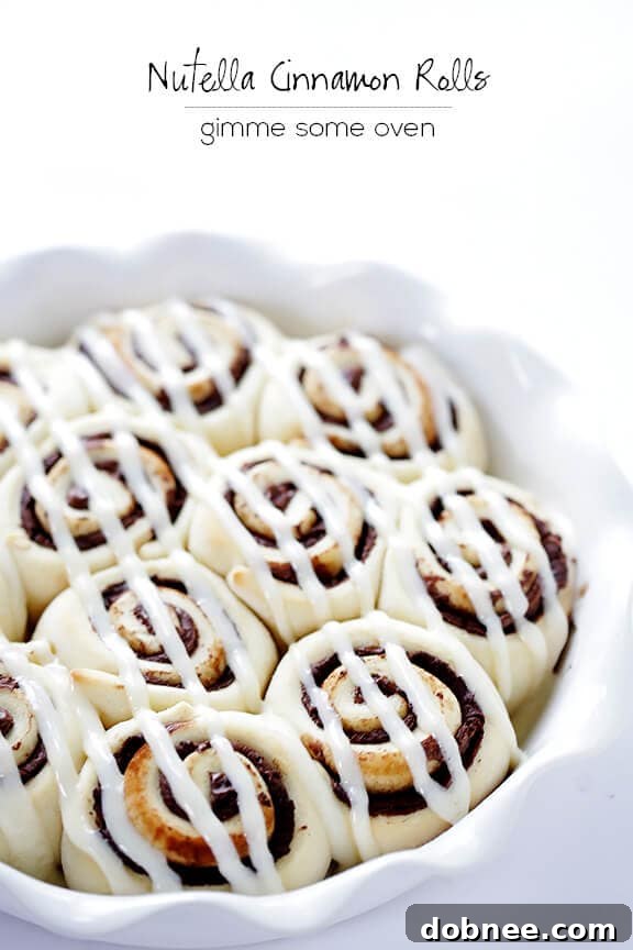 Close-up of a single Nutella Cinnamon Roll, soft, gooey, and ready to eat