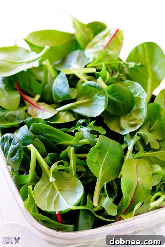Close-up of Brain Power Salad with fresh greens, salmon, avocado, and blueberries.