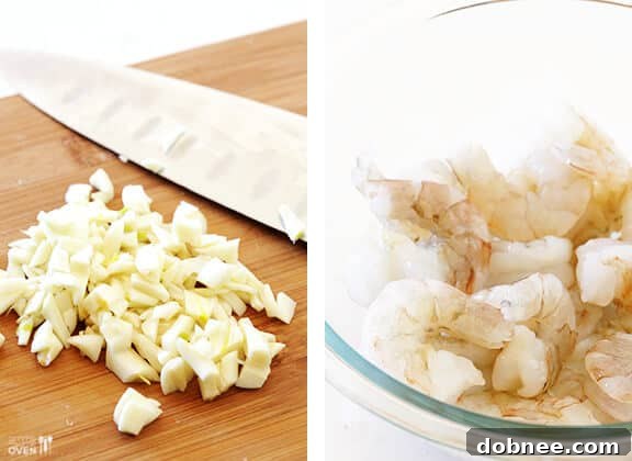 Prepped Ingredients for Skinny Shrimp Scampi