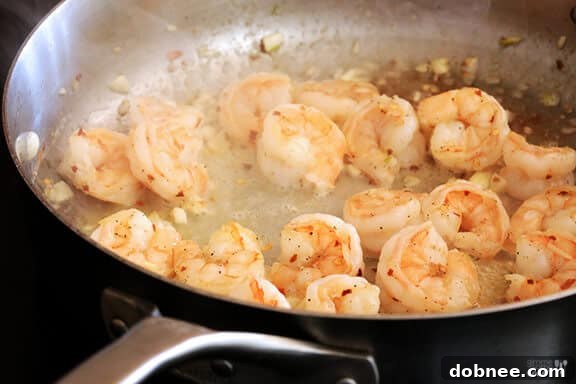 Simmering the Shrimp Scampi Sauce