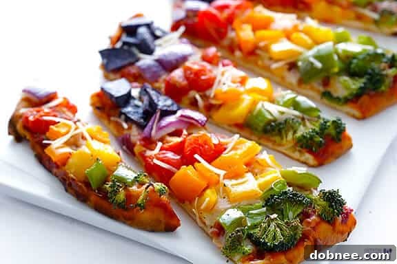 Vibrant Rainbow Veggie Flatbread Pizza - Quick, Healthy & Delicious!