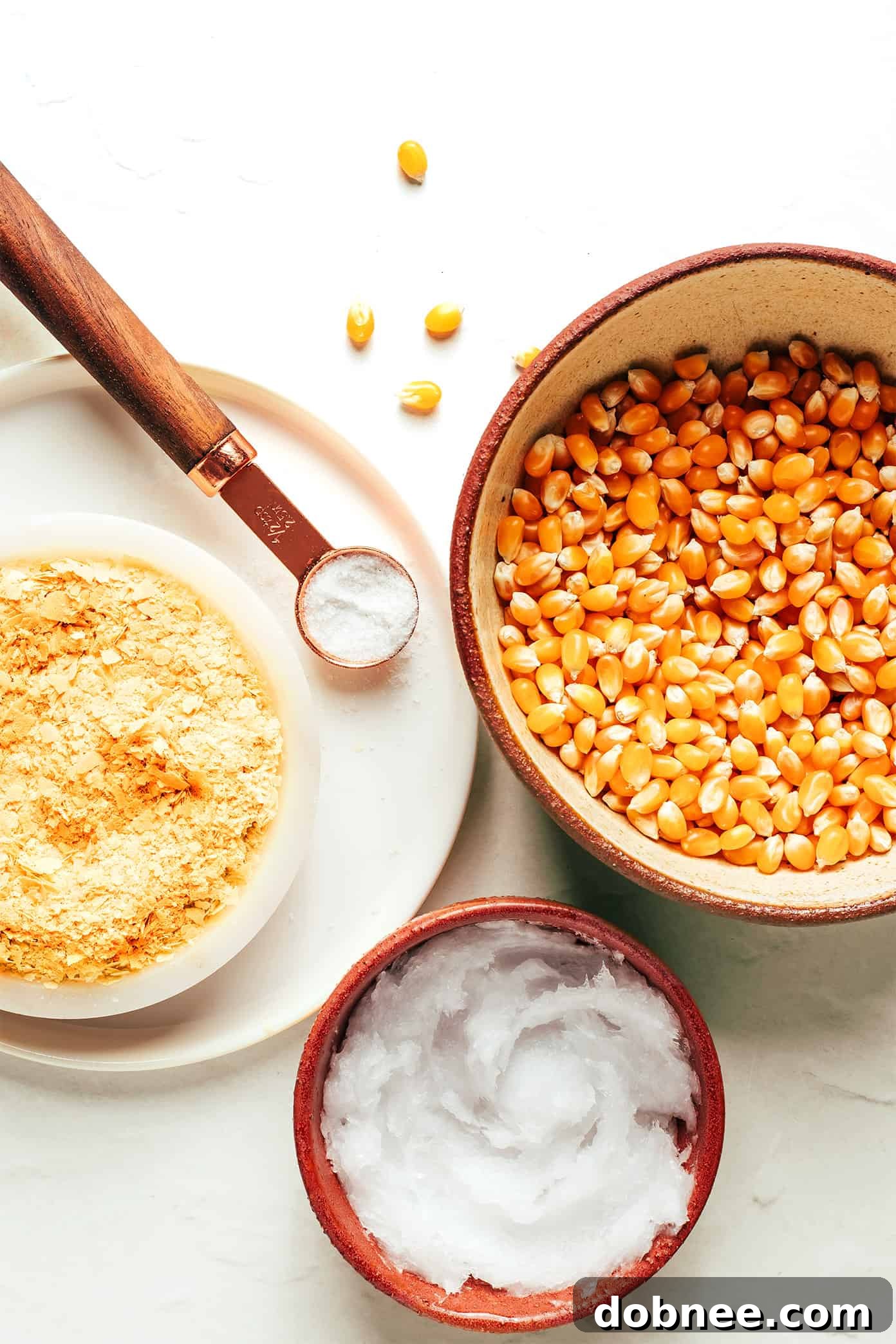 Close up of Nooch Popcorn with Nutritional Yeast