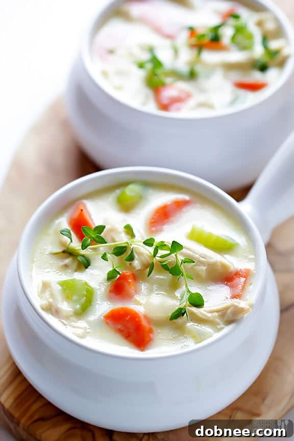 Hearty and Wholesome Homemade Cream of Chicken Soup Close-up of Homemade Cream of Chicken Soup in a bowl | gimmesomeoven.com